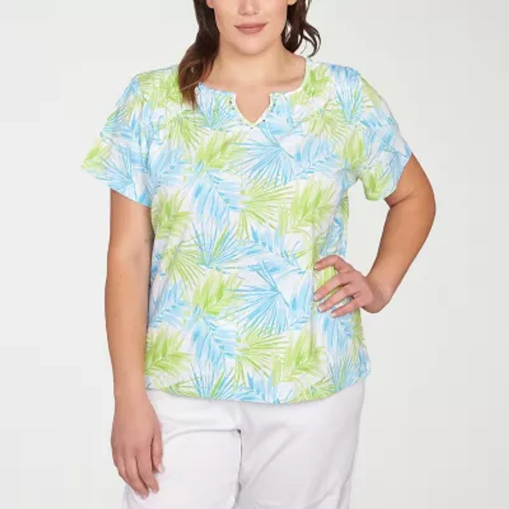 Hearts Of Palm Womens Scoop Neck Short Sleeve Plus T-Shirt