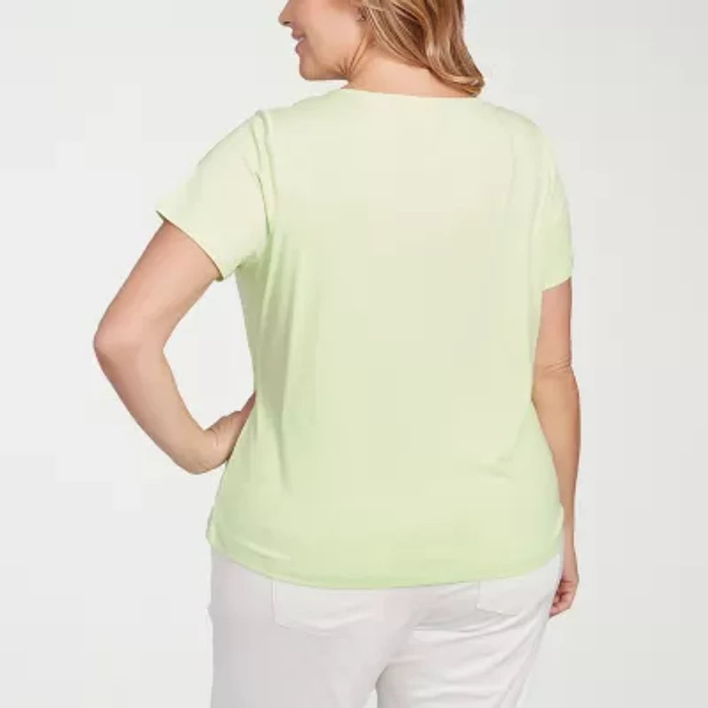 Hearts Of Palm Womens Keyhole Neck Short Sleeve Plus T-Shirt