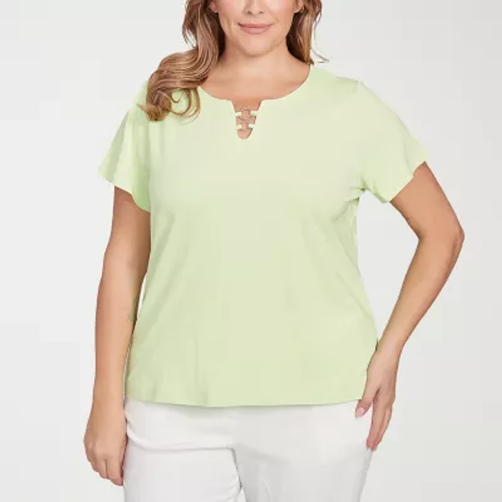 Hearts Of Palm Womens Keyhole Neck Short Sleeve Plus T-Shirt