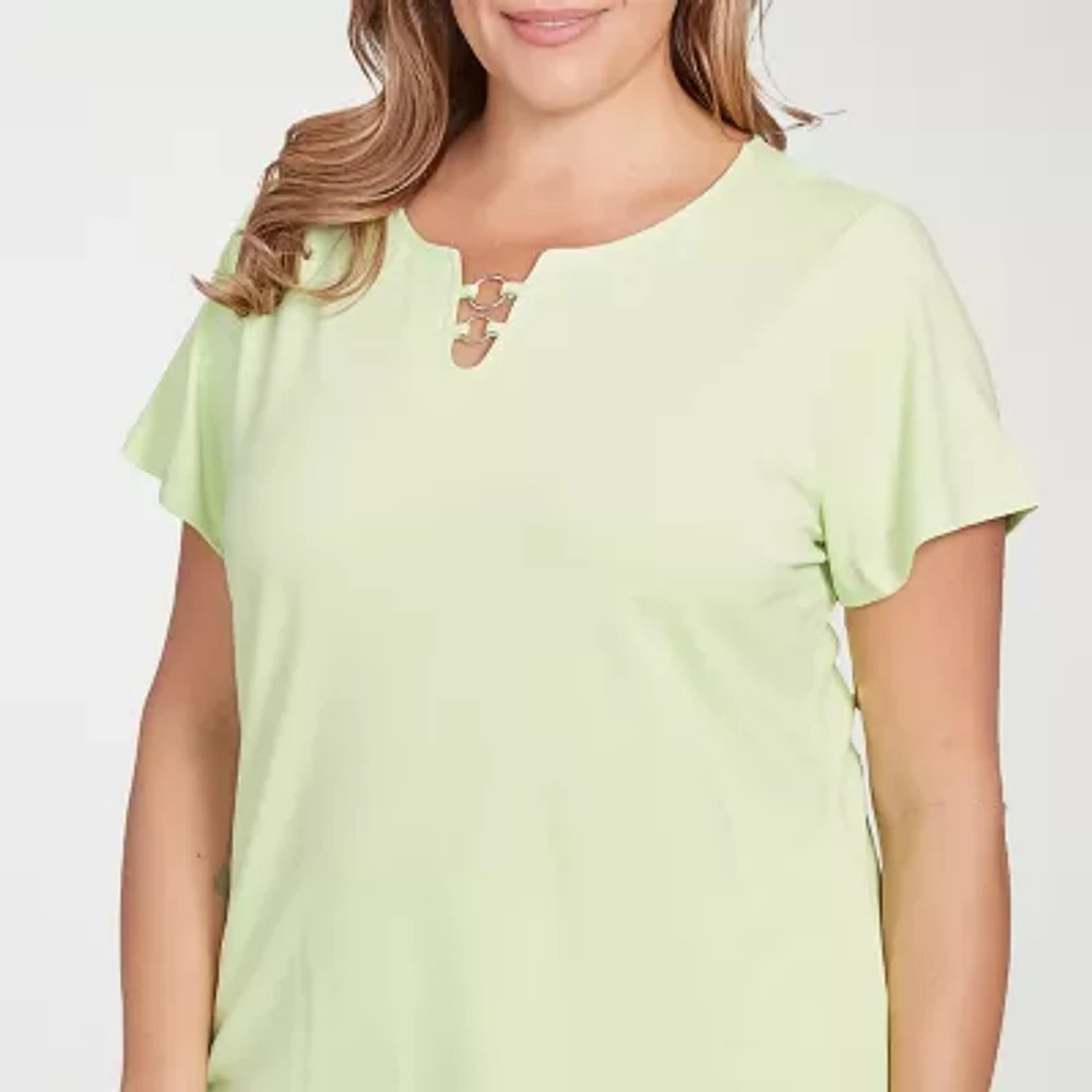 Hearts Of Palm Womens Keyhole Neck Short Sleeve Plus T-Shirt