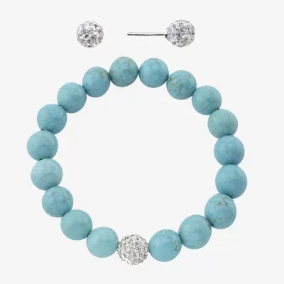 Sparkle Allure Stretch Bracelet & Stud Earring Womens Turquoise Howlite Pure Silver Over Brass 2-pc. Jewelry Set
