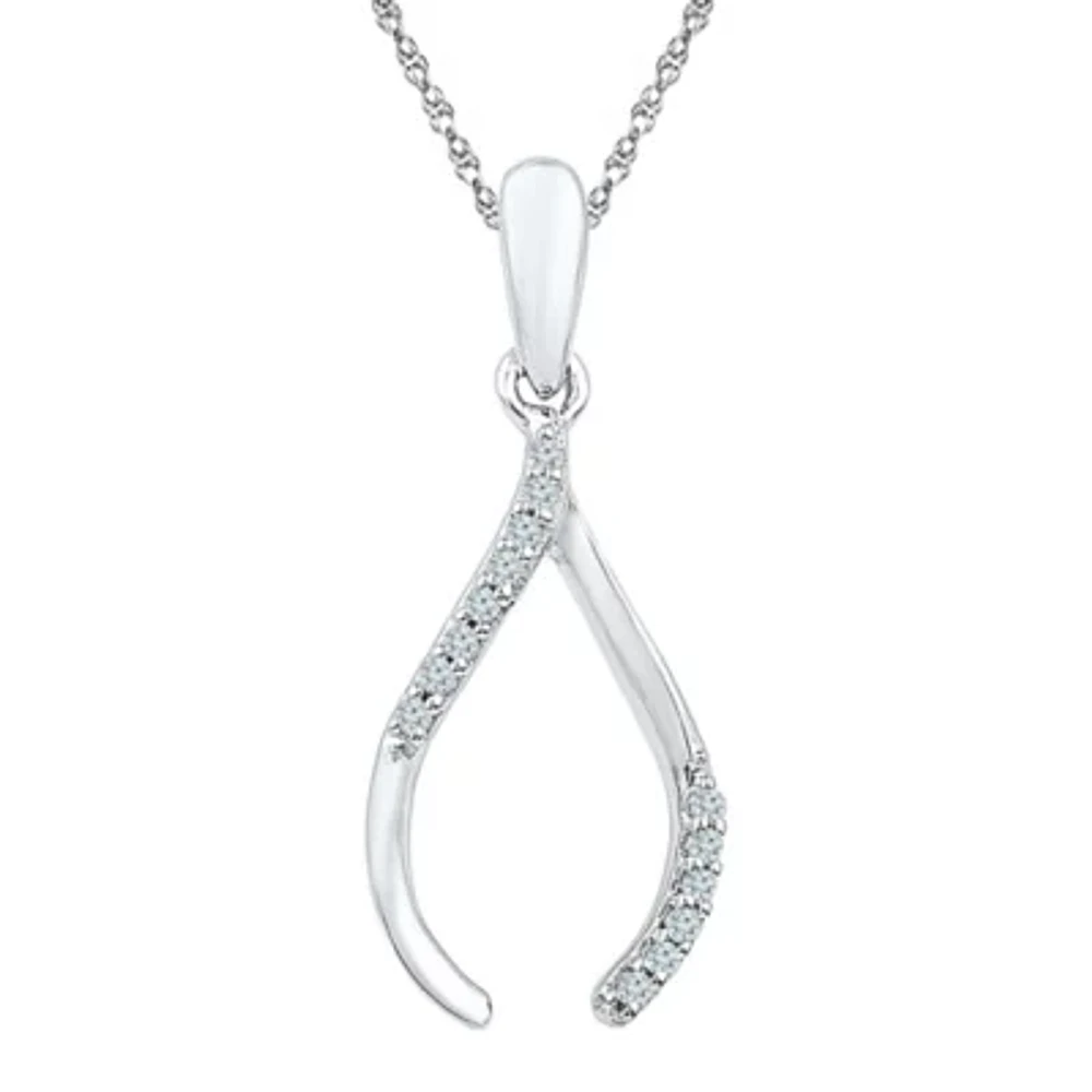 Womens Diamond Accent Natural White Diamond 10K Gold Wishbone 18 Inch Pendant Necklace