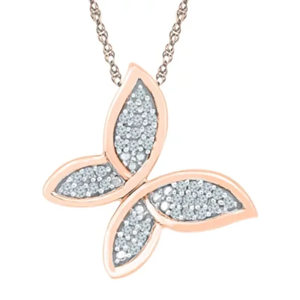 Womens 1/10 CT. T.W. Natural White Diamond 10K Gold Butterfly 18 Inch Pendant Necklace