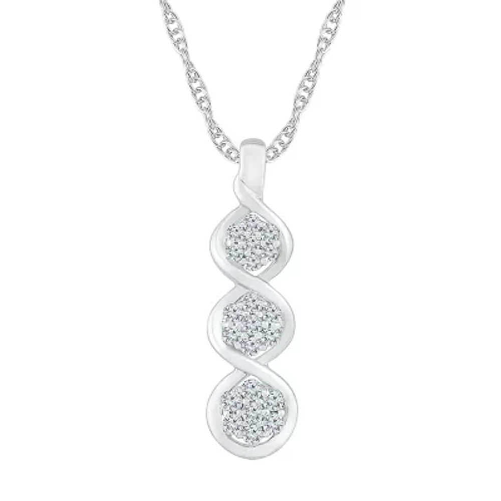 Linear 3-Stone Style Womens 1/3 CT. T.W. Natural White Diamond 10K White Gold 18 Inch Pendant Necklace