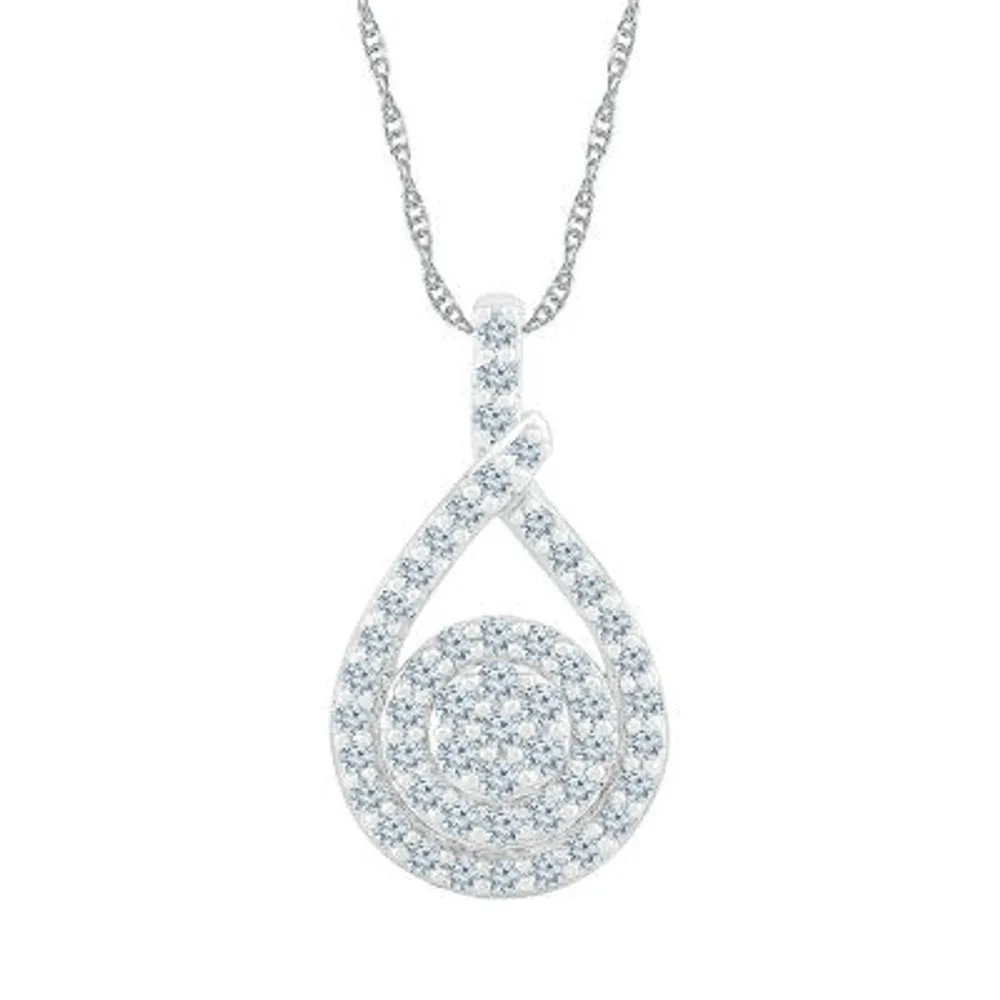 Womens 3/4 CT. T.W. Natural White Diamond 10K White Gold Pear 18 Inch Pendant Necklace