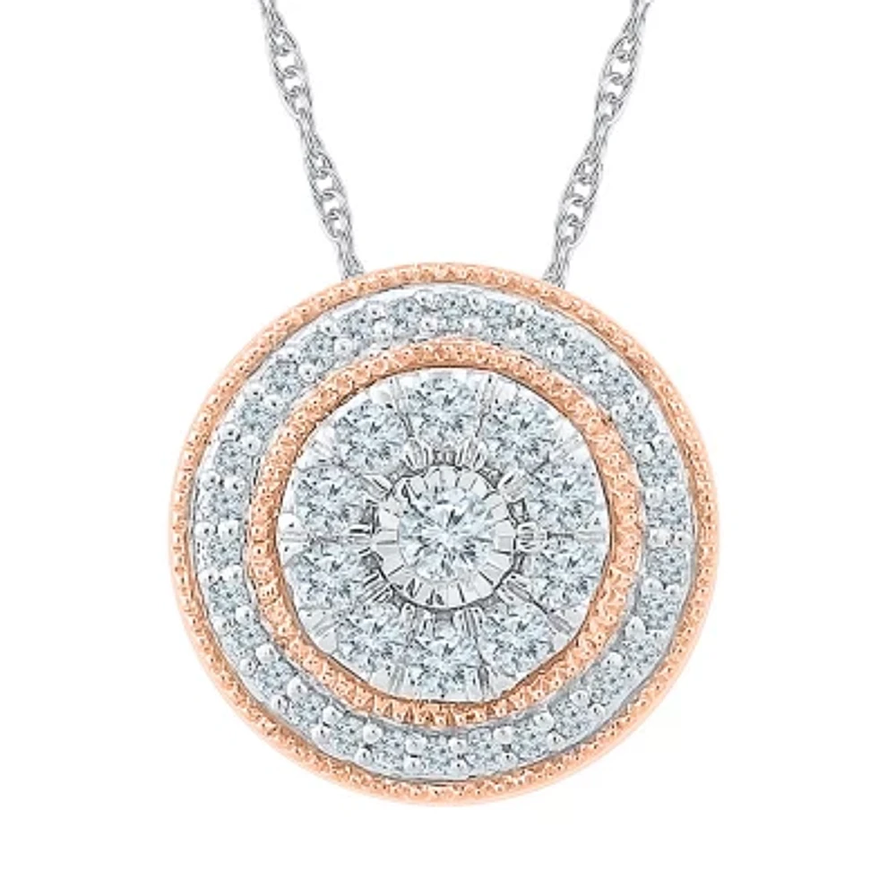 Womens 1/2 CT. T.W. Natural White Diamond 10K Two Tone Gold Round 18 Inch Pendant Necklace