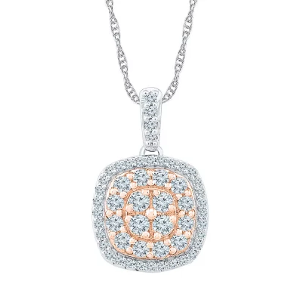 Womens 1 CT. T.W. Natural White Diamond 10K Two Tone Gold 18 Inch Pendant Necklace