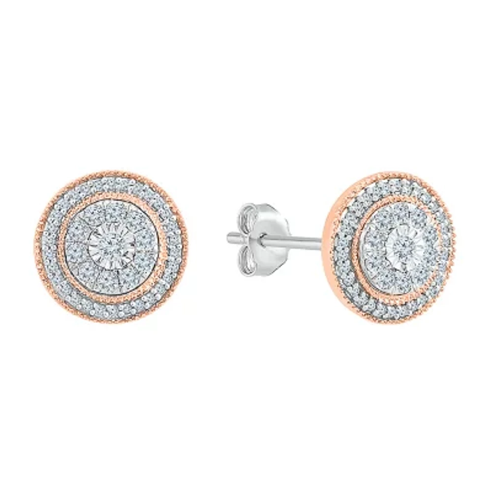 1/ CT. T.W. Natural White Diamond 10K Two Tone Gold 10.9mm Stud Earrings