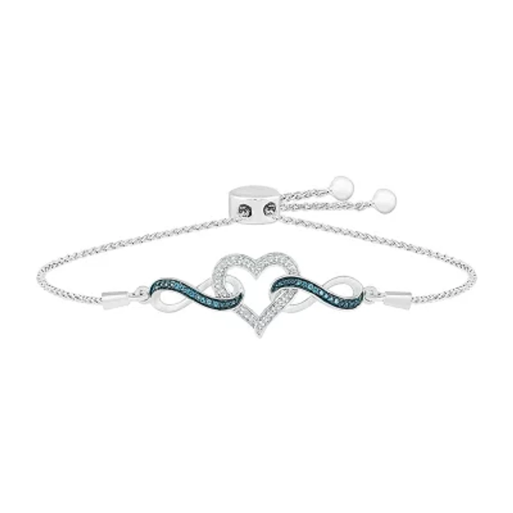 Womens Diamond Accent Natural Blue Diamond Sterling Silver Heart Infinity Bolo Bracelet