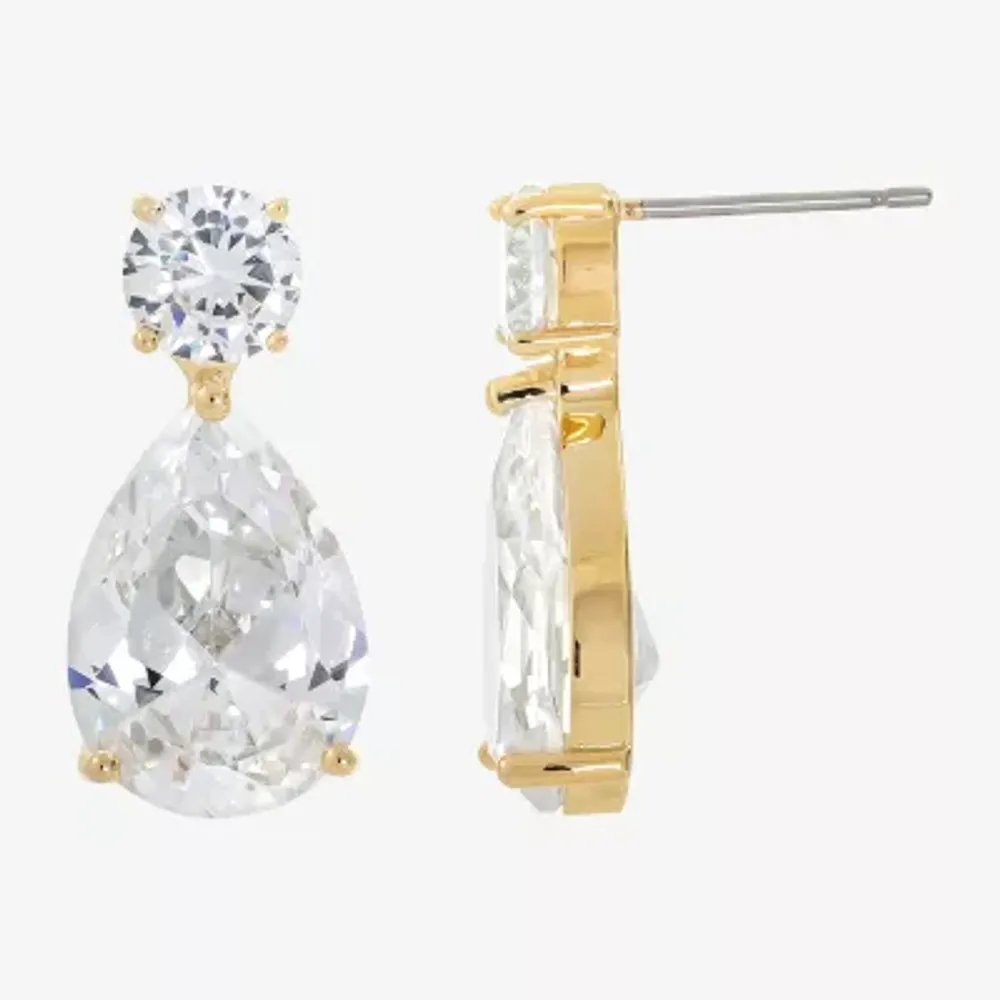 Sparkle Allure Womens Cubic Zirconia 14K Gold Over Brass Pear Drop Earrings