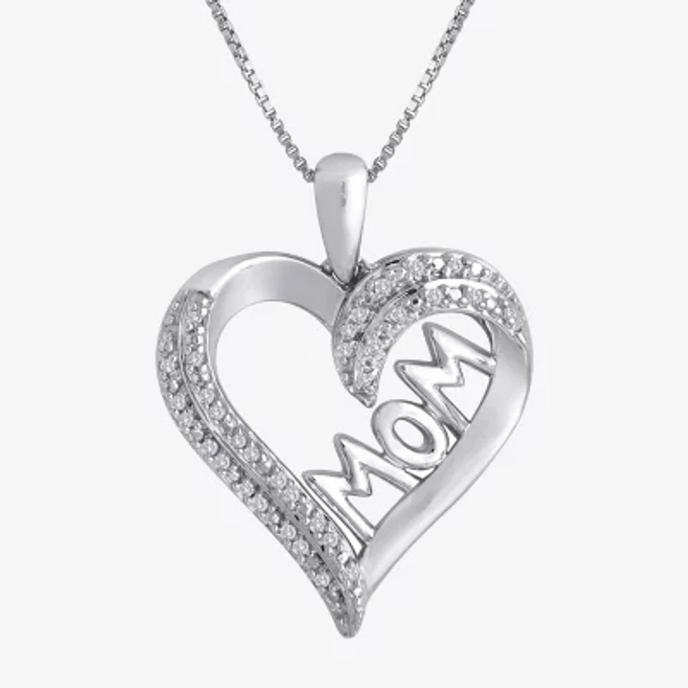 1/10 CT.T.W. Natural Diamond "MOM" Heart Necklace in Sterling SIlver"