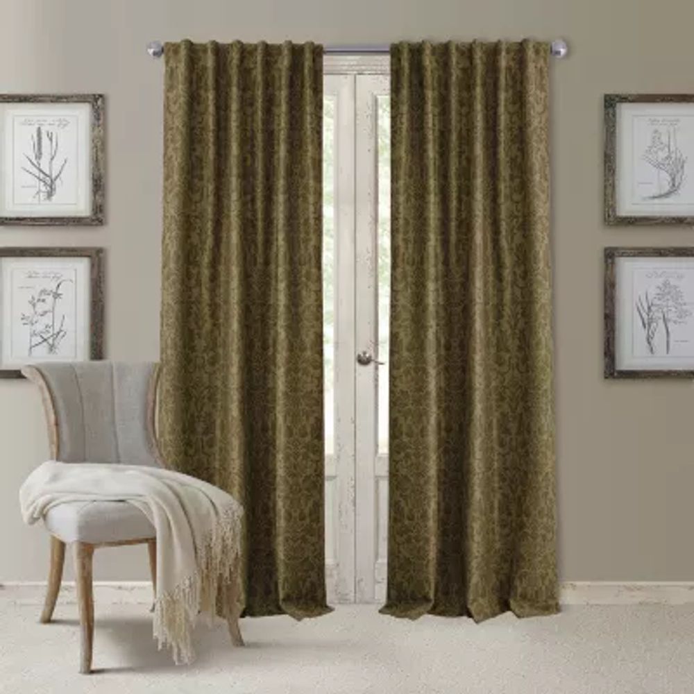 Elrene Home Fashions Antonia Floral Damask Back Tab Embellished Blackout Single Curtain Panel