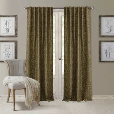 Elrene Home Fashions Antonia Floral Damask Back Tab Embellished Blackout Single Curtain Panel