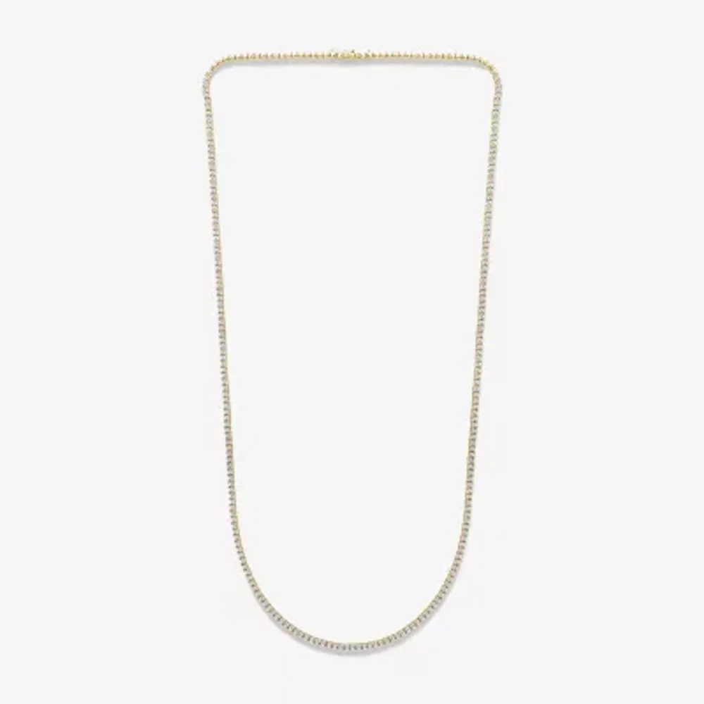 Mens White Diamond 10K Gold 24 Inch Tennis Necklace
