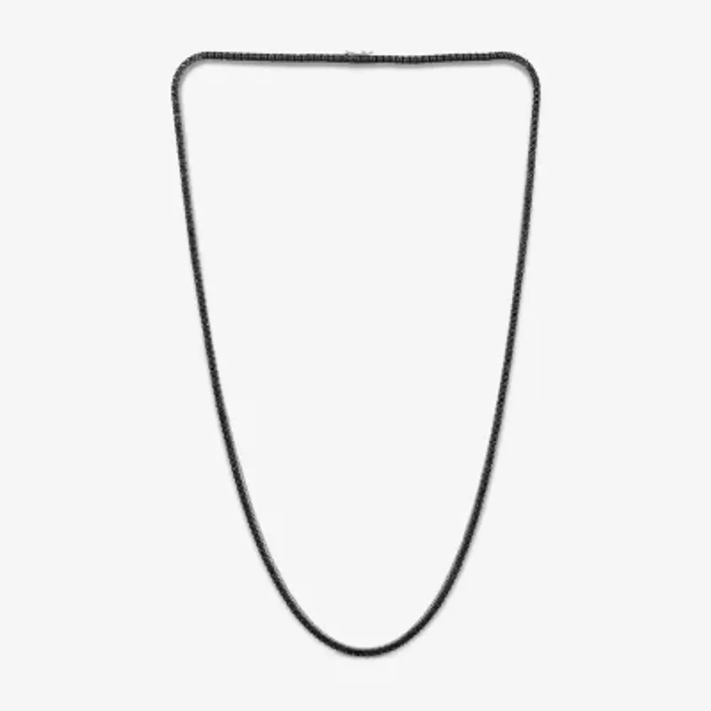Mens Black Diamond 10K White Gold 24 Inch Tennis Necklace