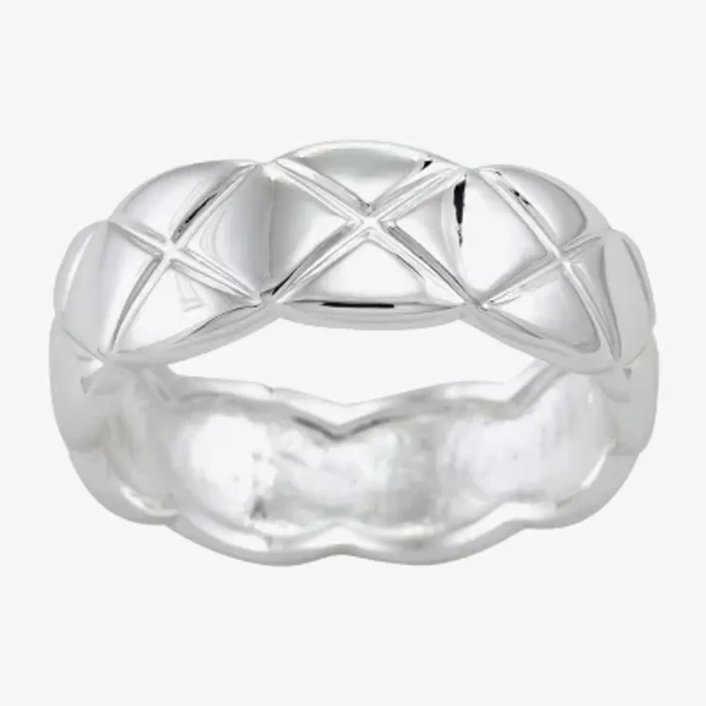 Sparkle Allure Textured Womens 7MM Cubic Zirconia Pure Silver Over Brass Band
