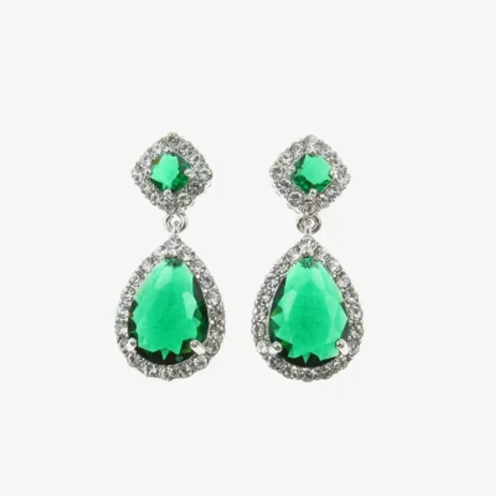 Vieste Rosa Halo Womens Green Crystal Pear Drop Earrings