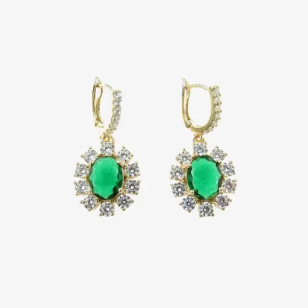 Vieste Rosa Halo Womens Green Crystal Oval Drop Earrings