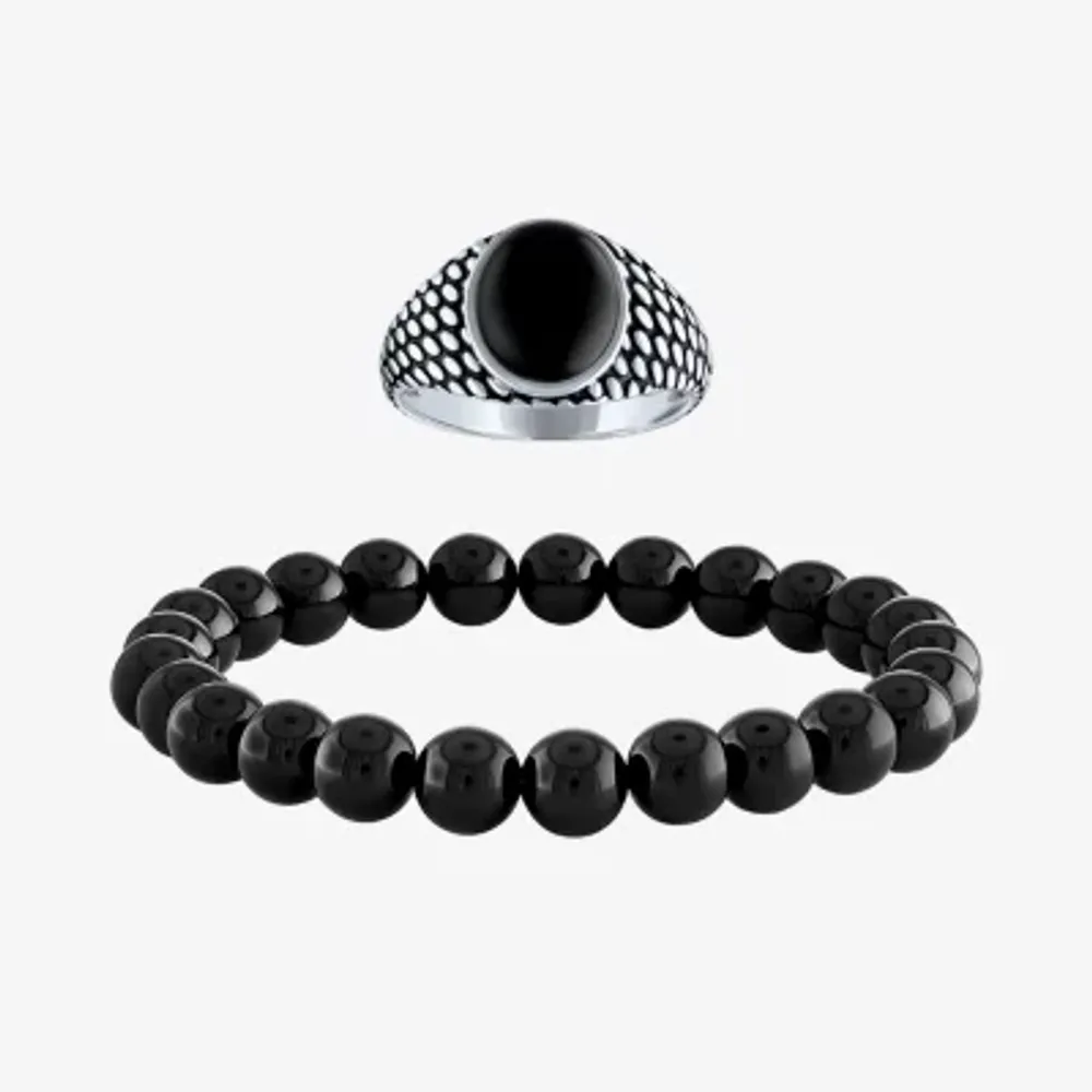 Mens Genuine Black Onyx Sterling Silver 2-pc. Jewelry Set
