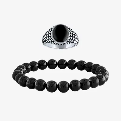 Mens Genuine Black Onyx Sterling Silver 2-pc. Jewelry Set