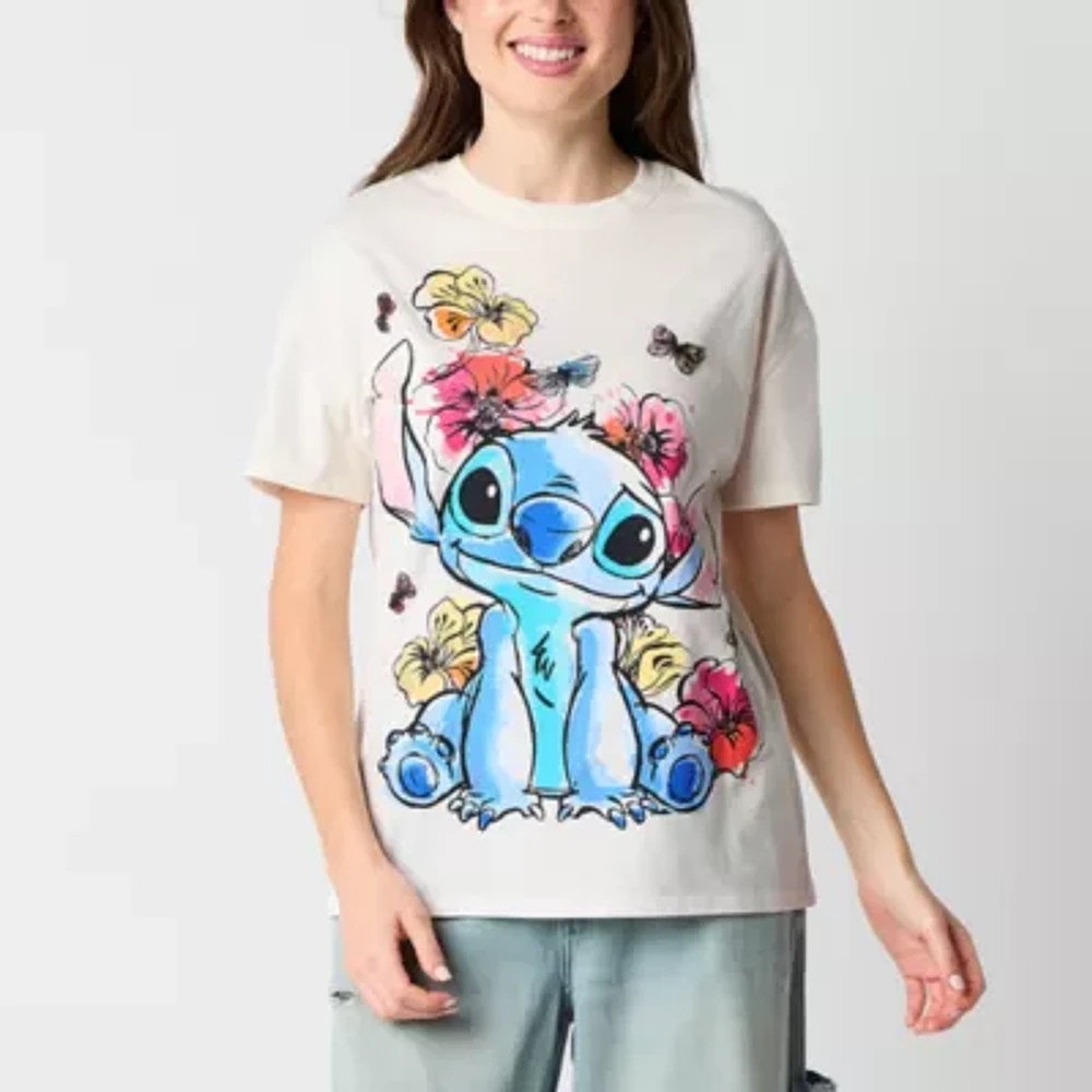 Stitch Nature Boyfriend Tee Womens Crew Neck Short Sleeve Regular Fit Lilo & Juniors Graphic T-Shirt