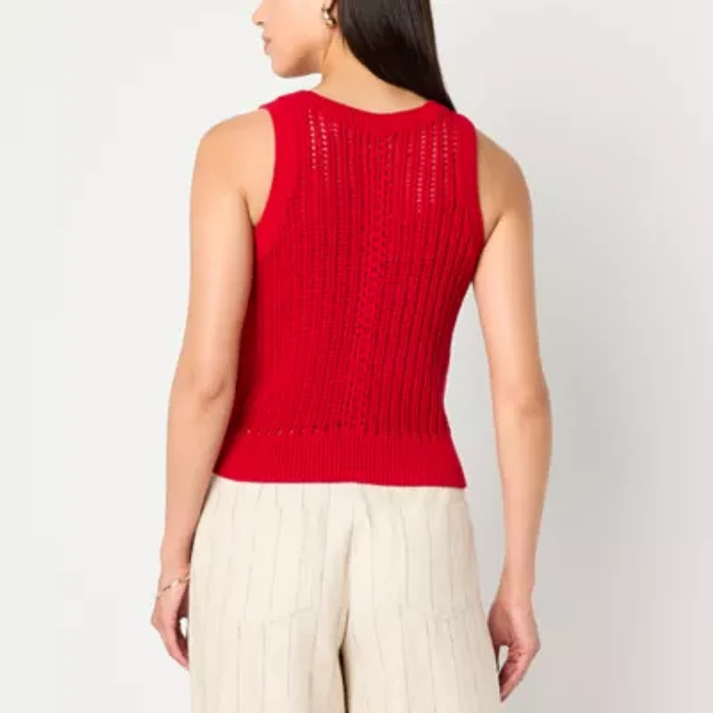 Worthington Womens Crew Neck Sleeveless Pullover Sweater