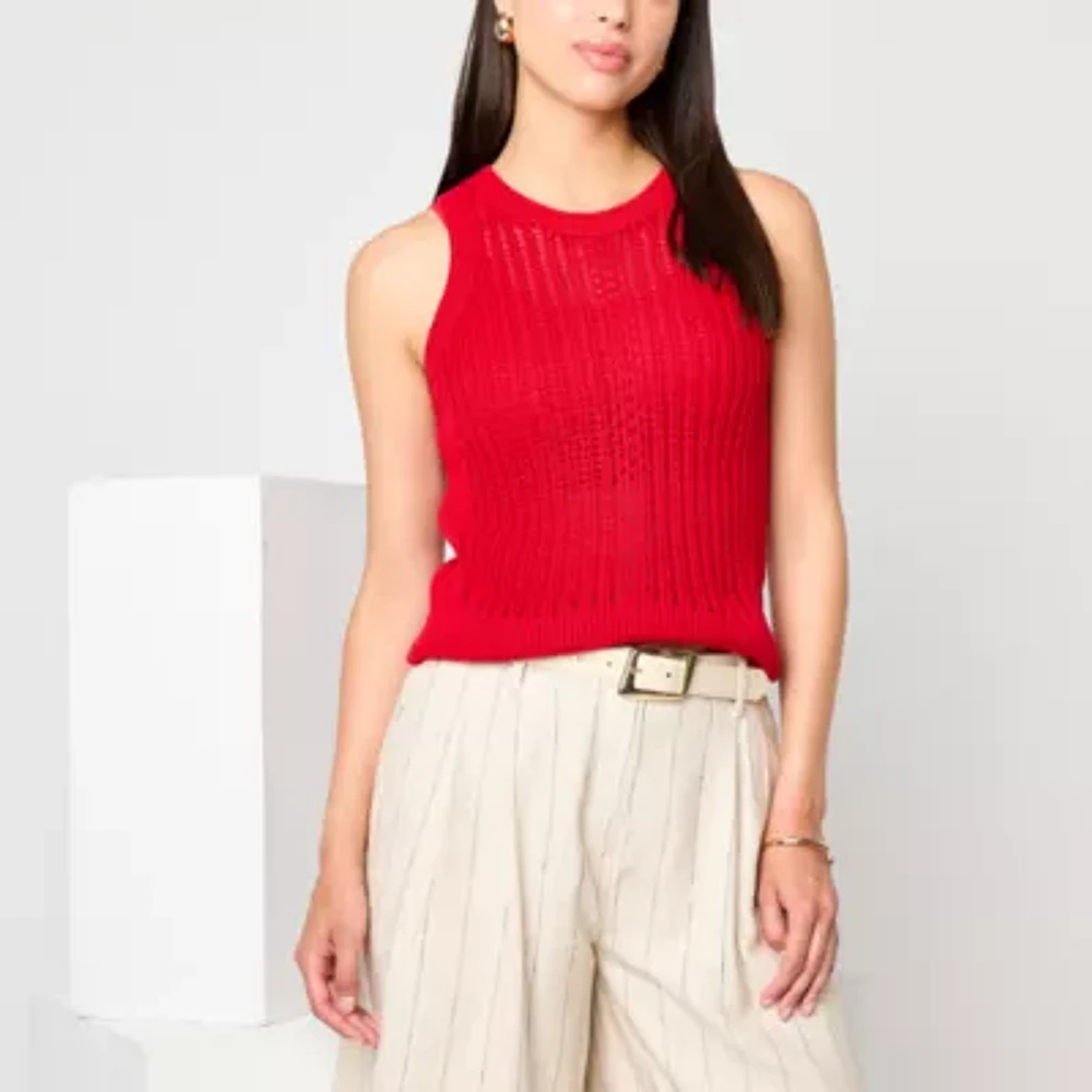 Worthington Womens Crew Neck Sleeveless Pullover Sweater