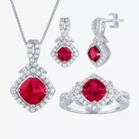 Womens Lab Created Red Ruby Sterling Silver Jewelry Set