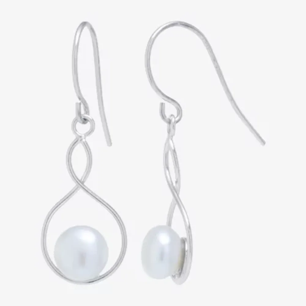 Silver Treasures Womens White Cultured Freshwater Pearl Sterling Silver Drop Earrings