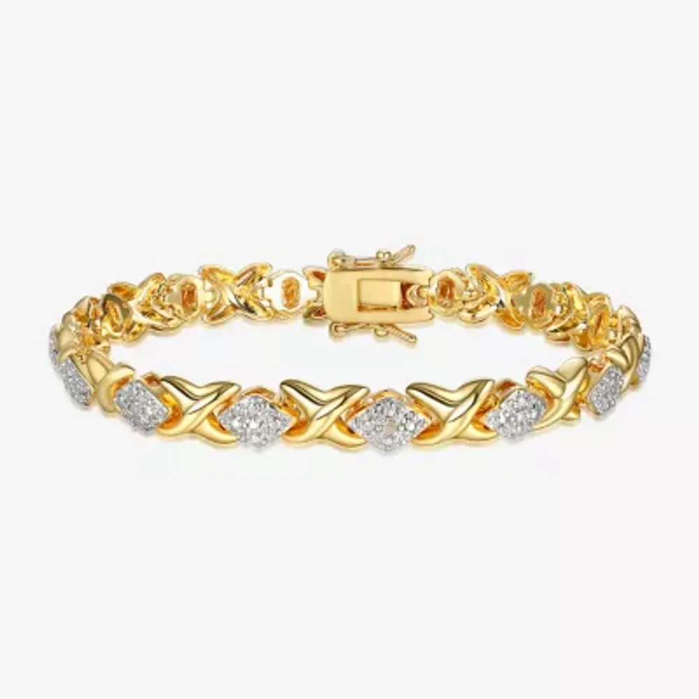 Sparkle Allure Fine Silver Plated Womens Natural White Diamond Accent 14K Gold Over Brass 7.25 Inch Tennis Bracelet