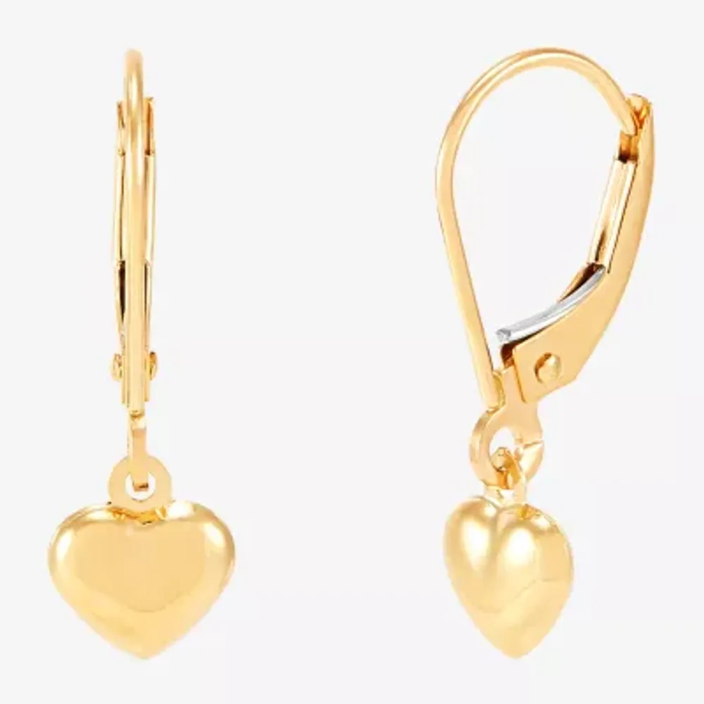 Womens 14K Gold Heart Drop Earrings