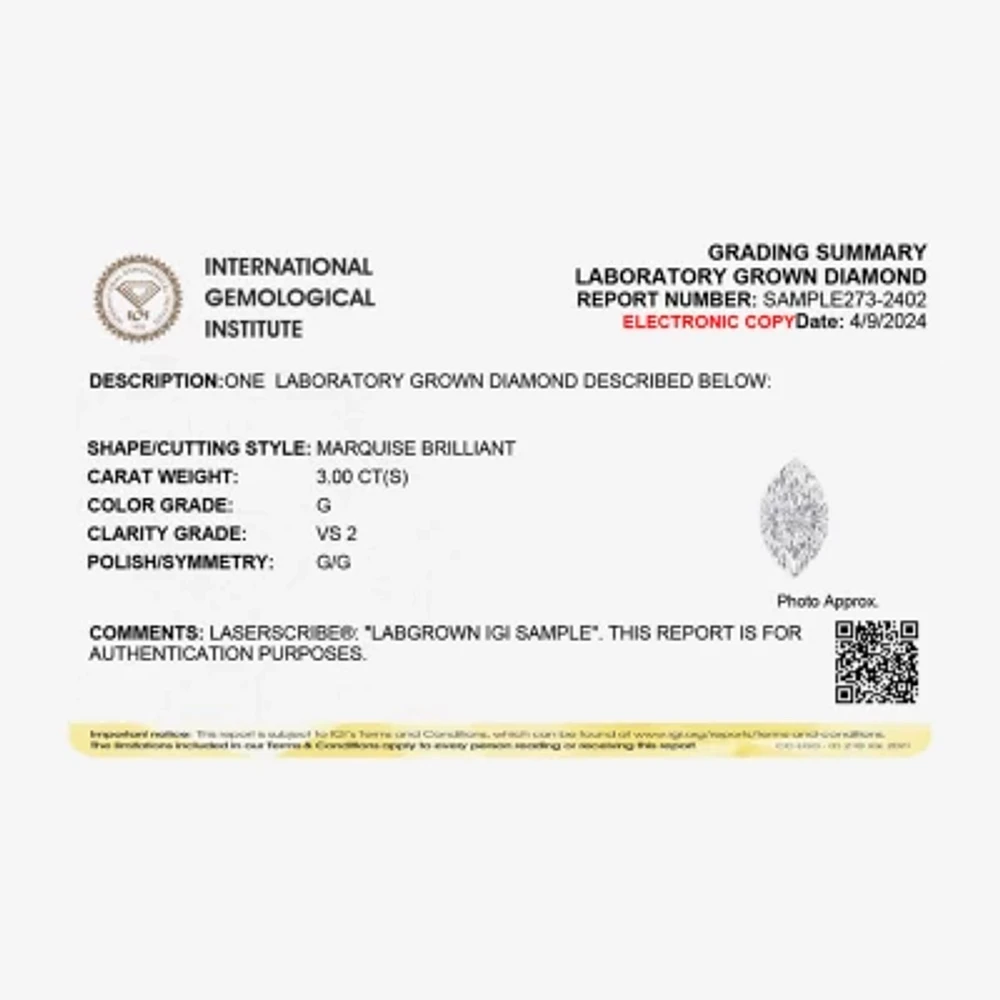 (G / VS2) Womens 3 CT. Lab-Grown White Diamond 14K Gold Marquise Solitaire Engagement Ring