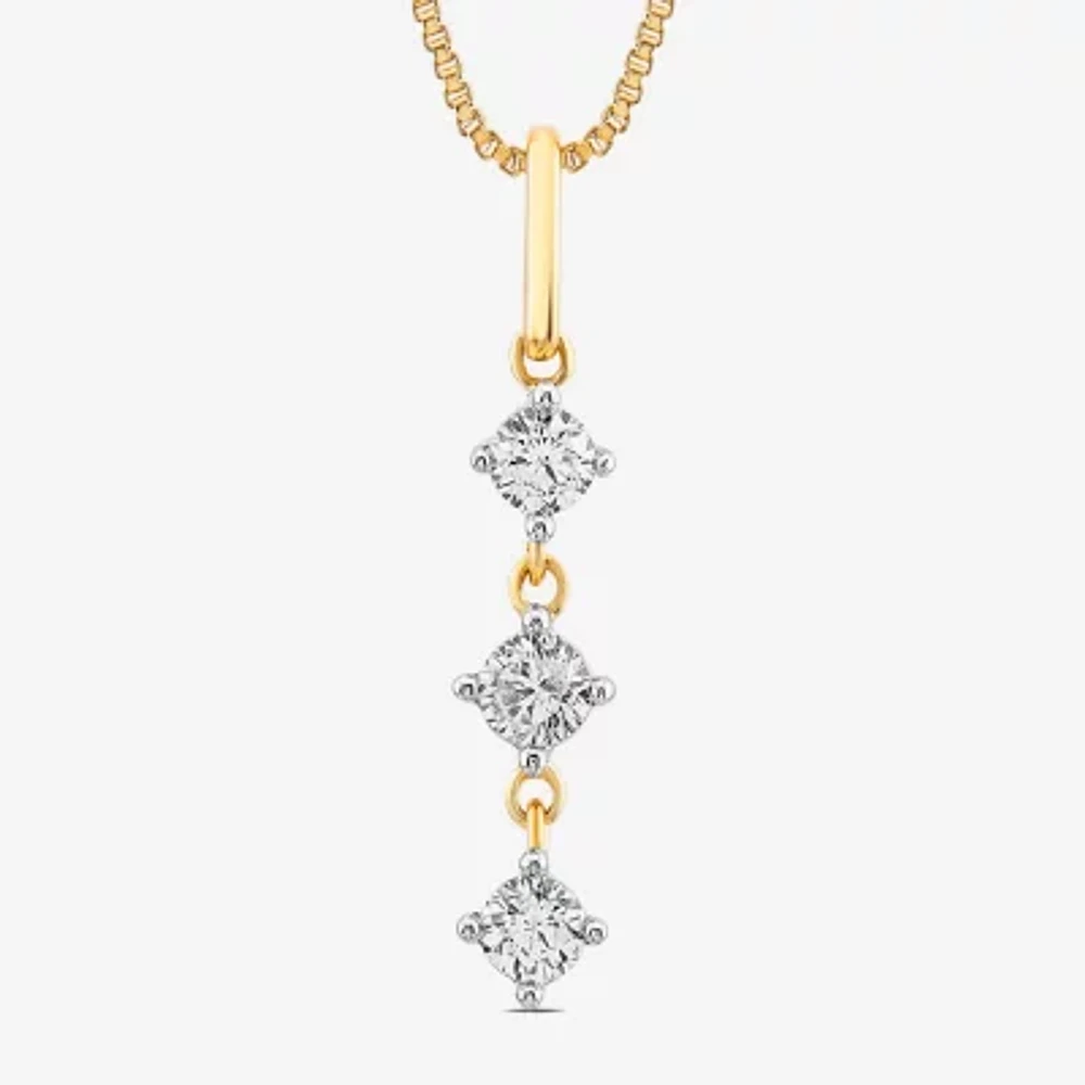 3-Stone (I1-I2/ H) Womens 1/4 CT. T.W. Lab Grown White Diamond 14K Gold Over Silver 18 Inch Pendant Necklace