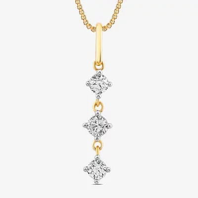 3-Stone (I1-I2/ H) Womens 1/4 CT. T.W. Lab Grown White Diamond 14K Gold Over Silver 18 Inch Pendant Necklace