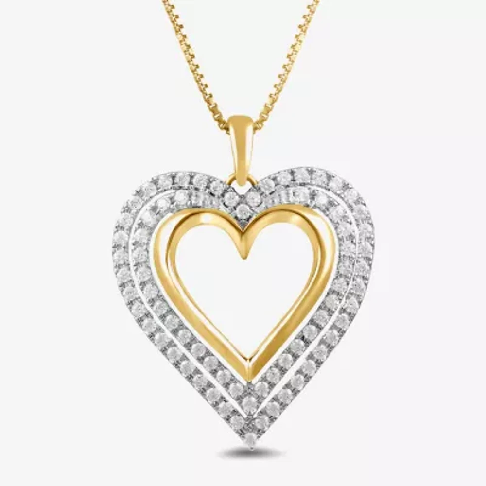 (I1-I2/ H) Womens 1/2 CT. T.W. Lab Grown White Diamond 14K Gold Over Silver Heart 18 Inch Pendant Necklace