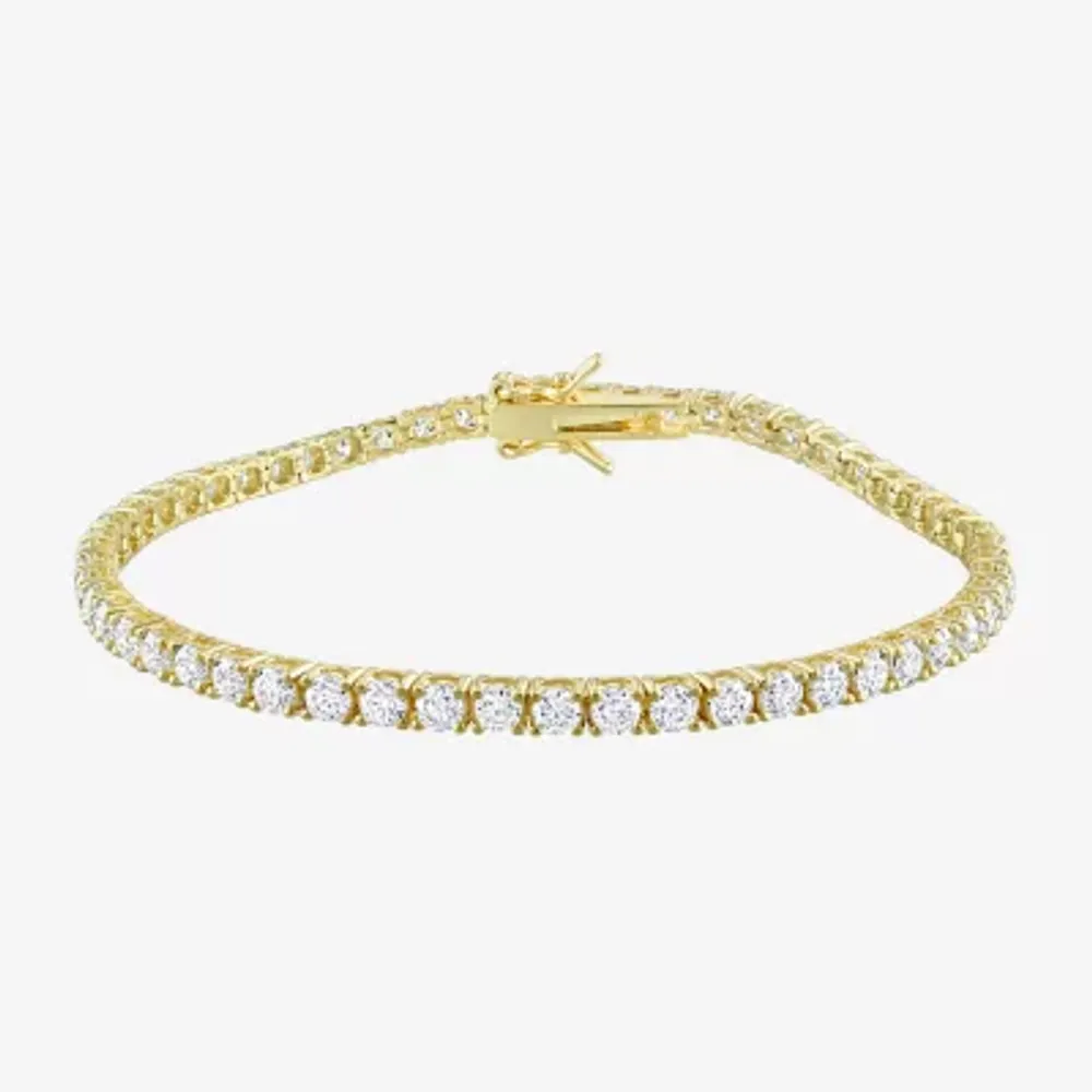 Womens Lab Created White Moissanite 18K Gold Over Silver 8 Inch Tennis Bracelet