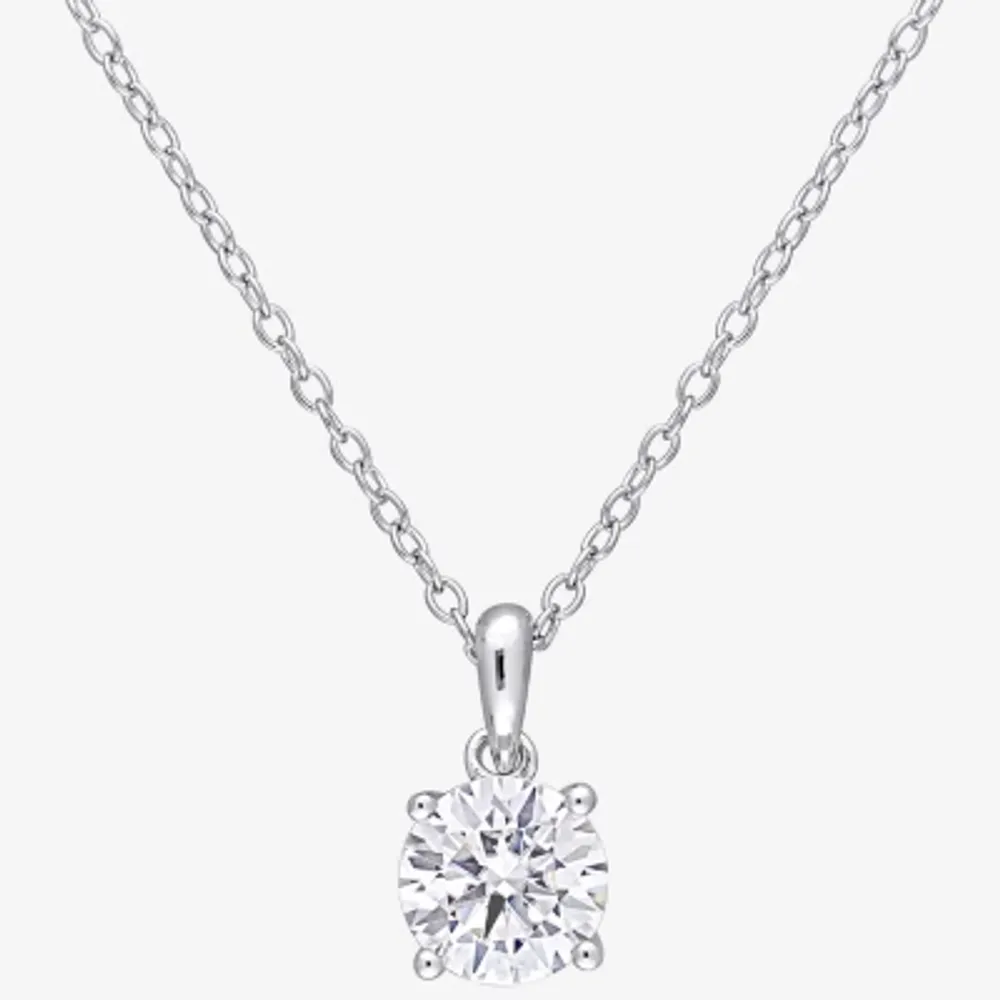Womens Lab Created White Moissanite Sterling Silver Round 18 Inch Pendant Necklace