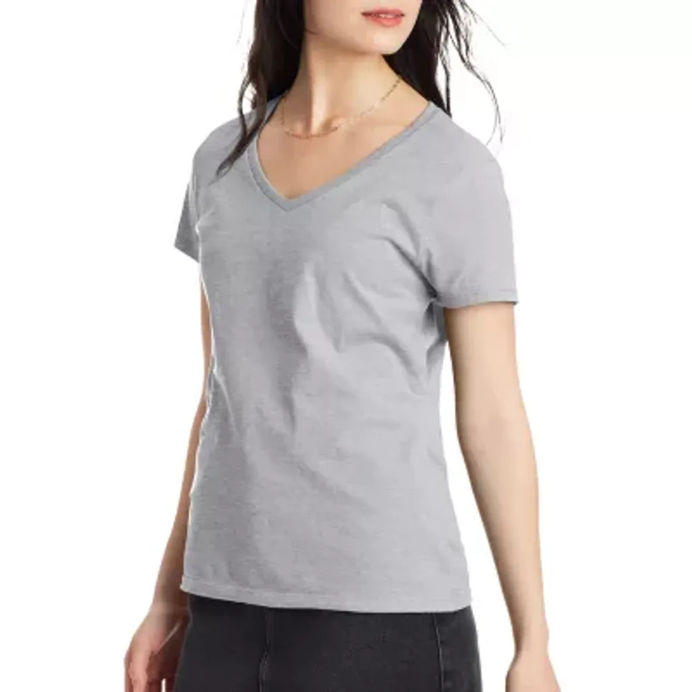 Hanes Womens V Neck Short Sleeve Active T-Shirt