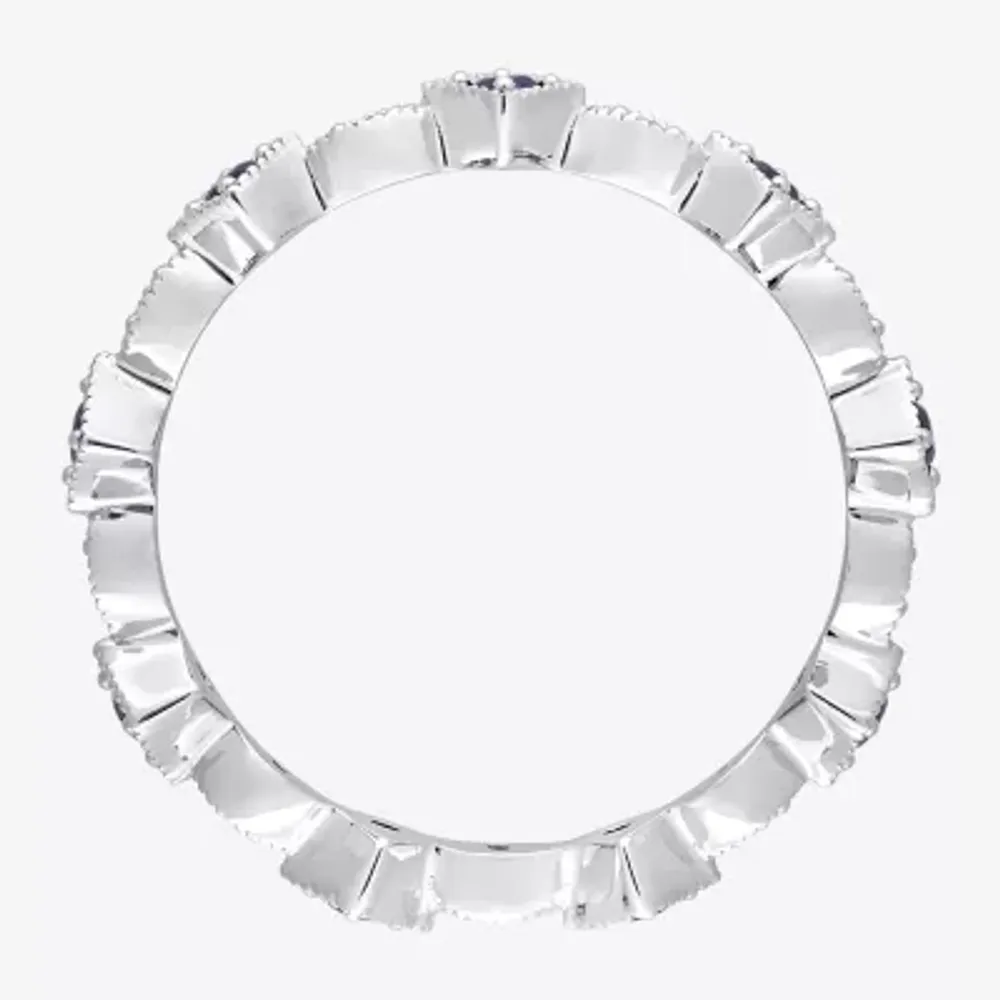 Womens Diamond Accent Lab Created Blue Sapphire 10K White Gold Stackable Ring