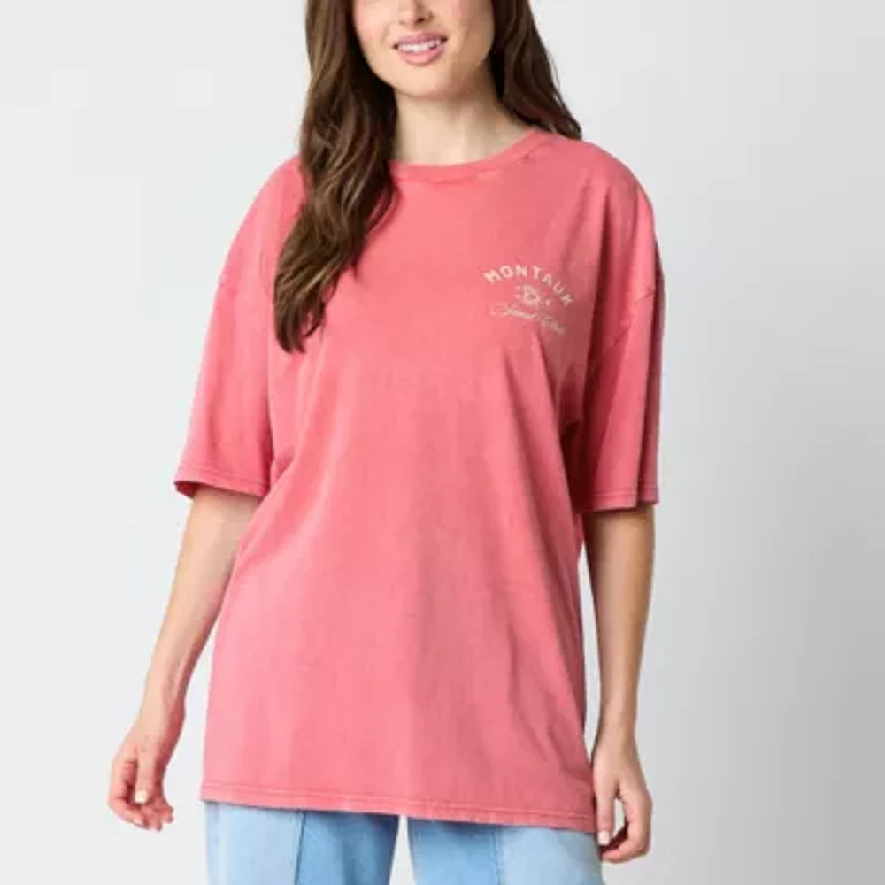 New World Montauk Hamptons Social Club Oversized Tee Womens Crew Neck Short Sleeve Loose Fit Juniors Graphic T-Shirt