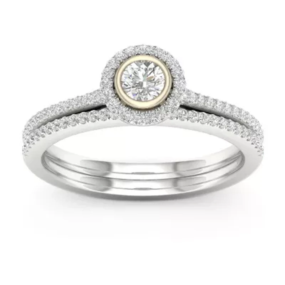 Womens 3/8 CT. T.W. Natural White Diamond 10K Two Tone Gold Round Bridal Set