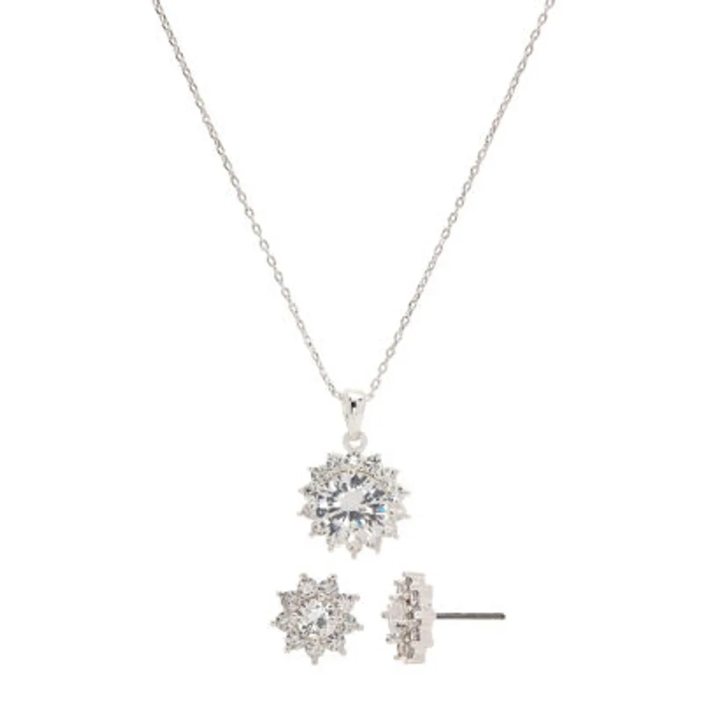 Sparkle Allure Womens White Cubic Zirconia Pure Silver Over Brass Sunburst 2-pc. Jewelry Set