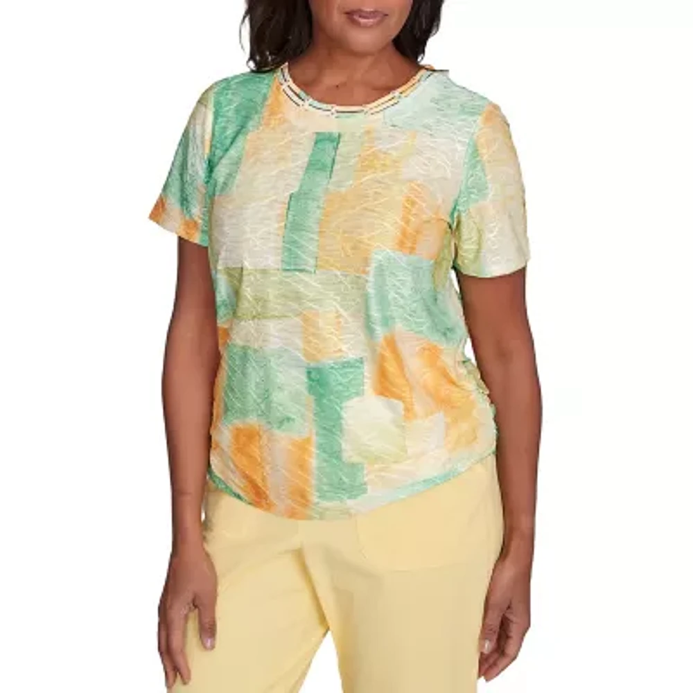 Alfred Dunner Rise And Shine Womens Crew Neck Short Sleeve T-Shirt