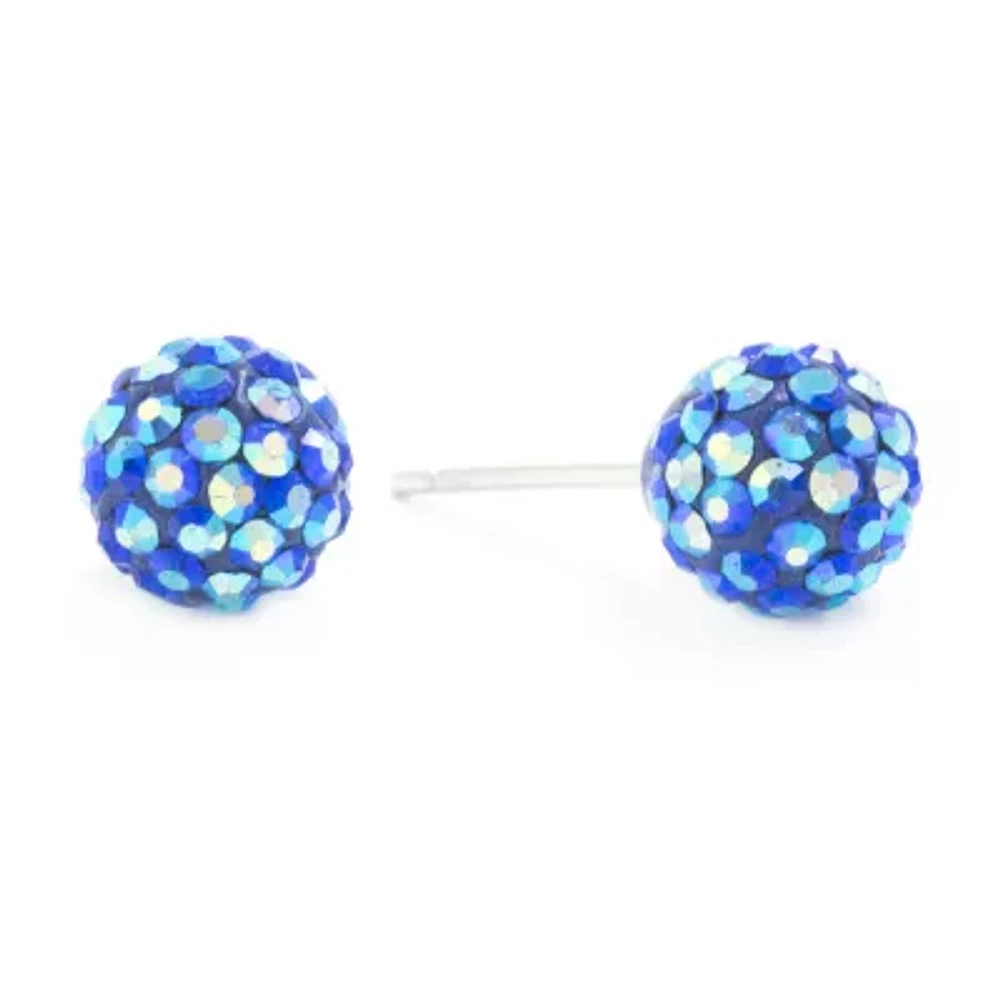 Silver Treasures Blue Crystal Sterling Silver 8mm Ball Stud Earrings