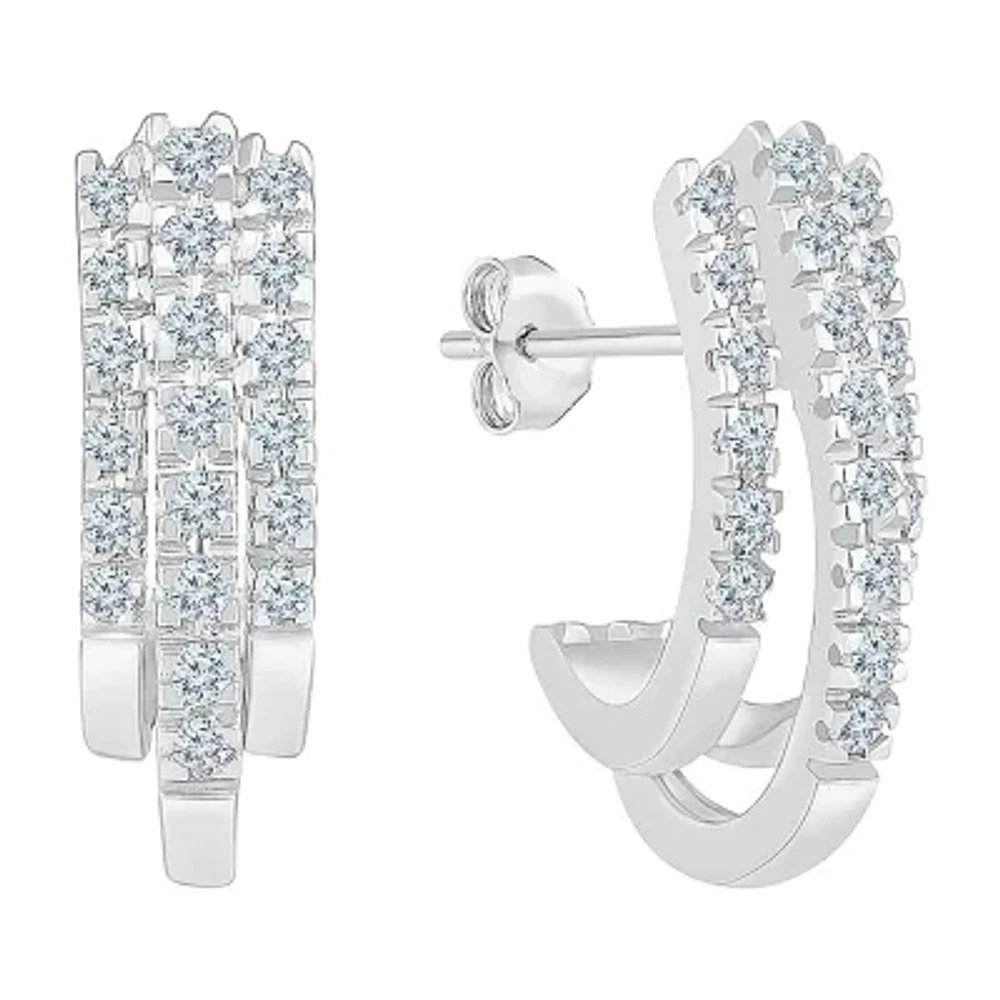 Womens 1/2 CT. T.W. Natural White Diamond 10K White Gold 18.6mm Hoop Earrings