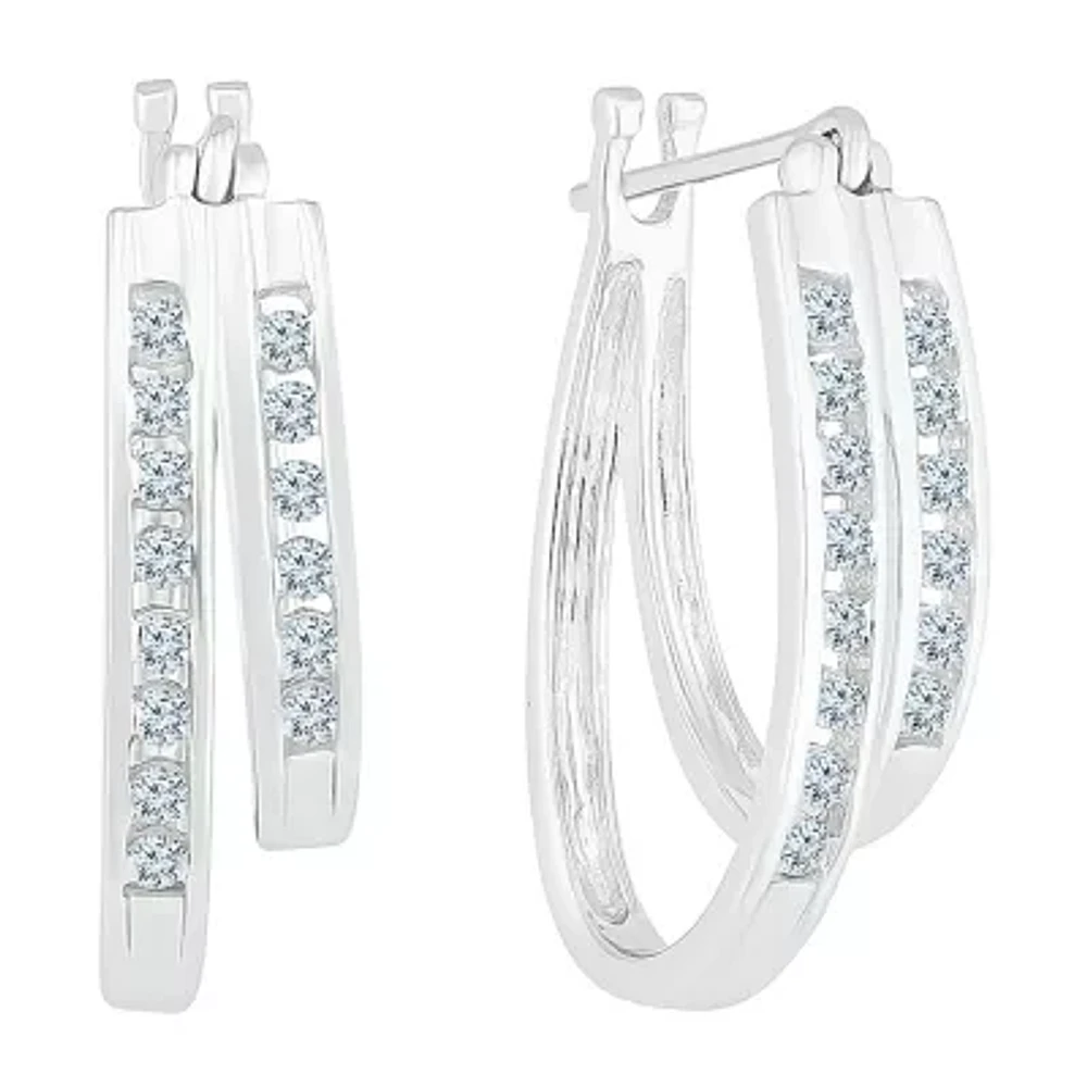 Womens 1/2 CT. T.W. Natural White Diamond 10K White Gold 18.9mm Hoop Earrings