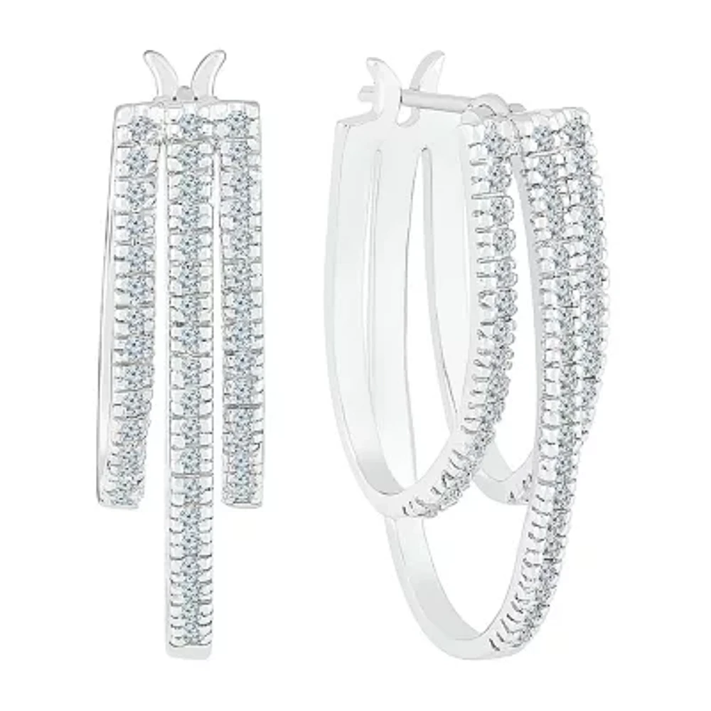 Womens 1/2 CT. T.W. Natural White Diamond 10K White Gold 24.5mm Hoop Earrings