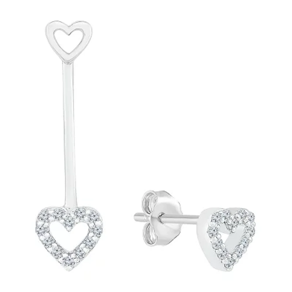 Mismatched Womens 1/10 CT. T.W. Natural White Diamond Sterling Silver Heart Drop Earrings