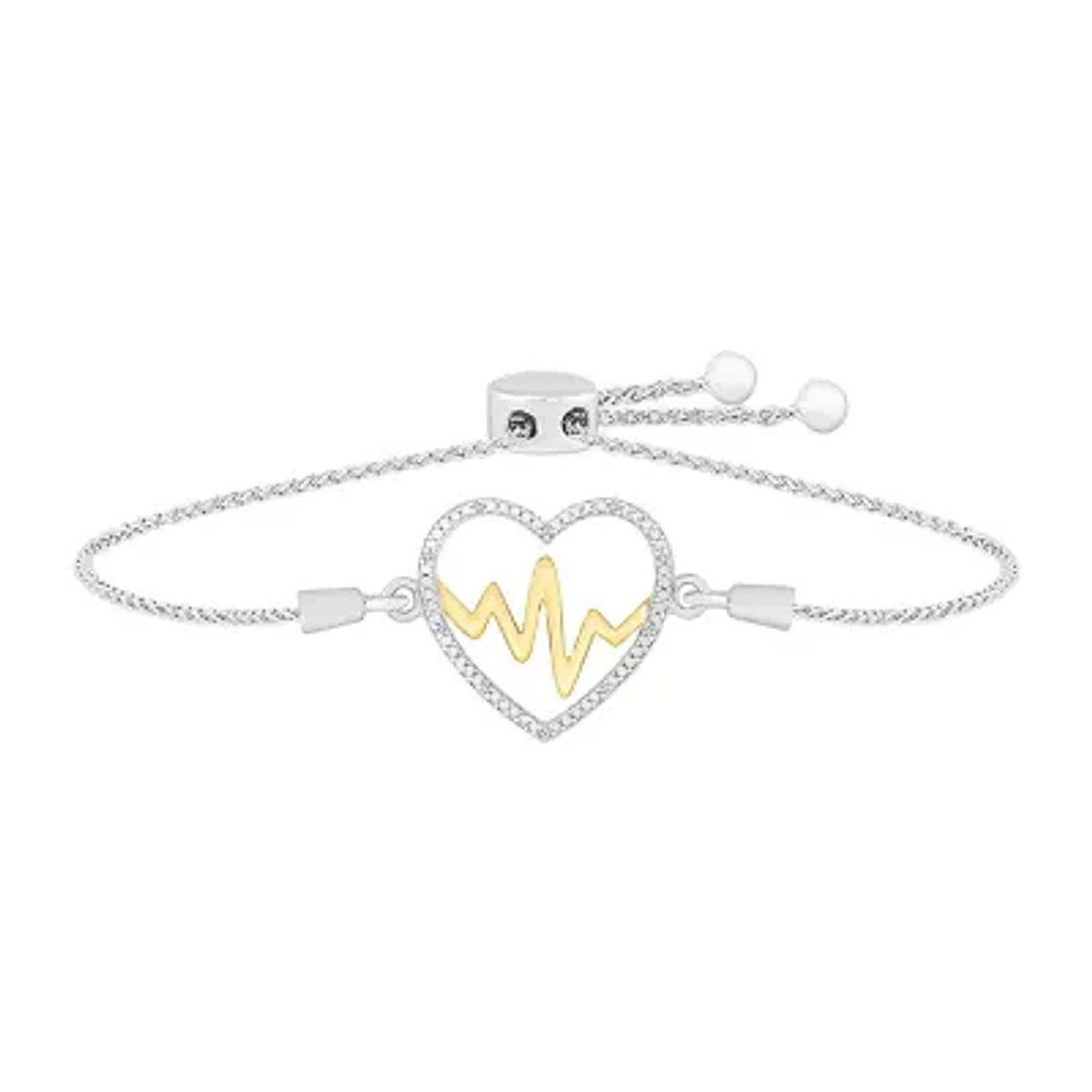 Heartbeat Womens Diamond Accent Natural Diamond 10K Gold Sterling Silver Heart Bolo Bracelet