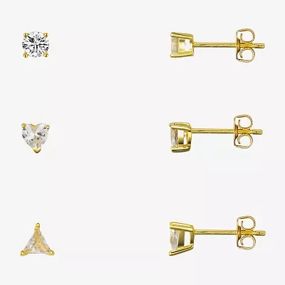 Sparkle Allure Womens Sapphire Heart Round Triangle 3 Pair Earring Set